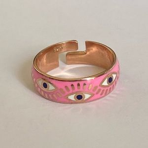 925 Silver ring pink enamel evil eye